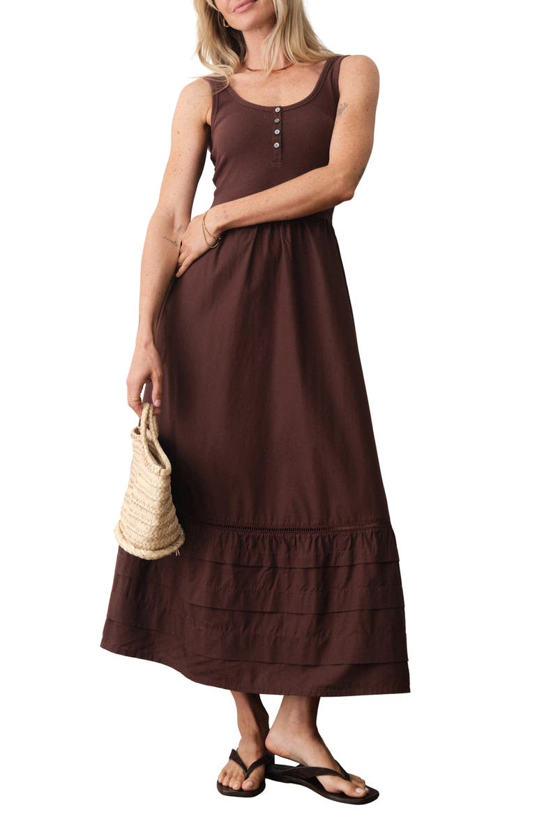 Lexi Rib & Poplin Sleeveless Midi Dress, Main, color, CHOCOLATE
