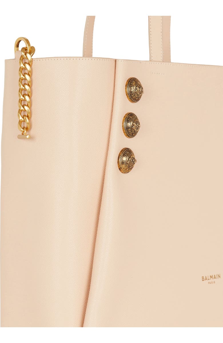 Balmain Emblem Crest Button Calfskin Shopper, Alternate, color,