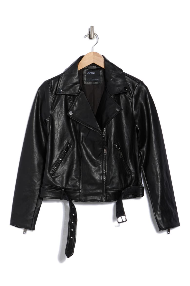 Faux Leather Moto Jacket, Alternate, color, BLACK