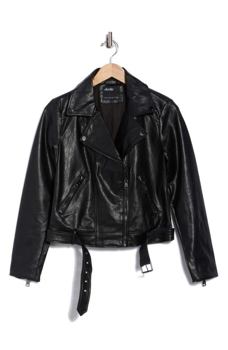 Elodie Faux Leather Moto Jacket, Alternate, color, Black