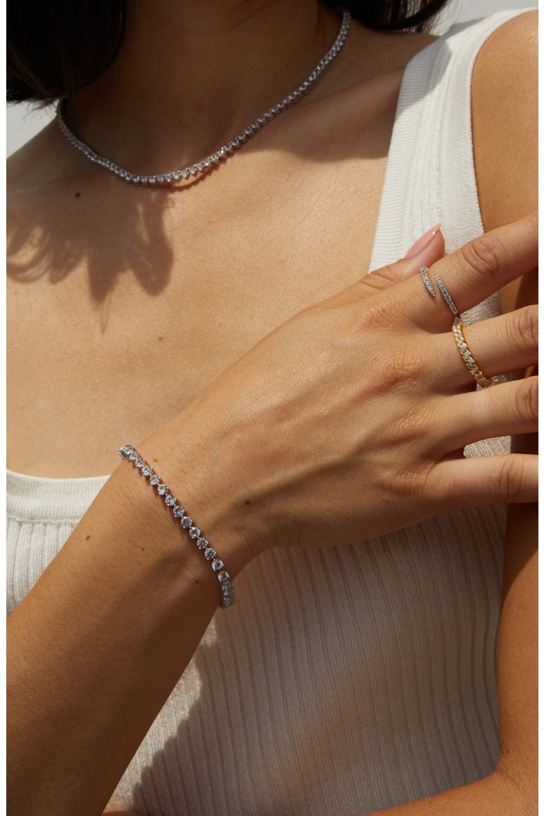 Lab Grown White Sapphire Three Prong Tennis Bracelet, Alternate, color, White Gold Vermeil