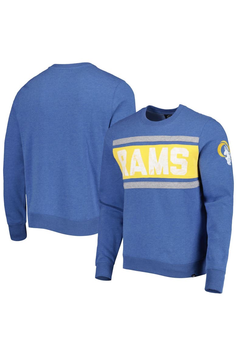 Men's '47 Heathered Blue Los Angeles Rams Bypass Tribeca Pullover Sweatshirt, Alternate, color, Blue
