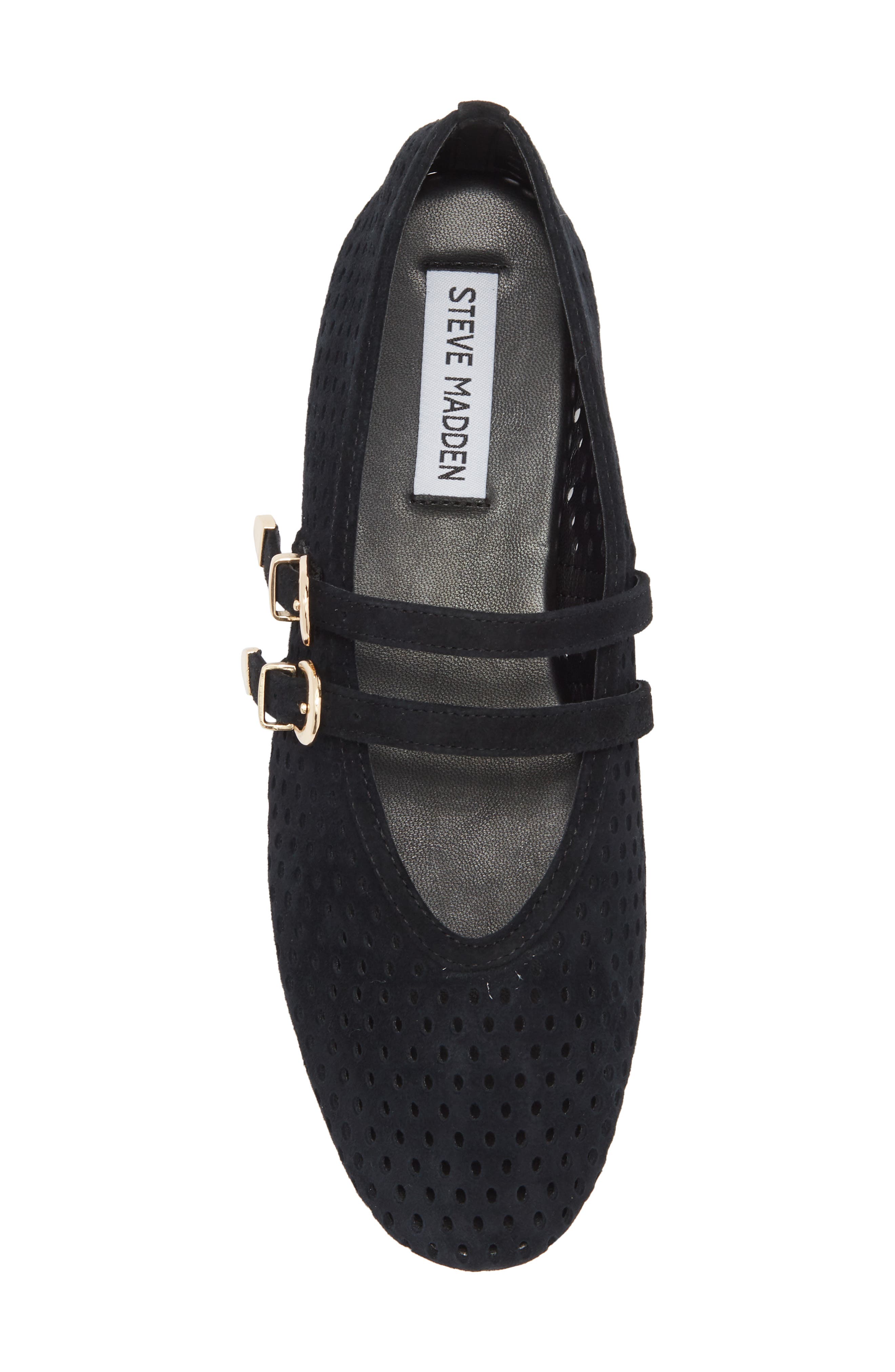 Steve Madden Lissa Perforated Mary Jane Flat, Alternate, color, Black Suede