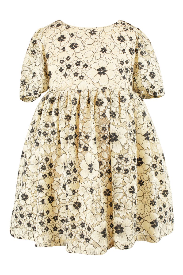 Kids' Floral Puff Sleeve Lace Dress, Main, color, BLACK/ IVORY