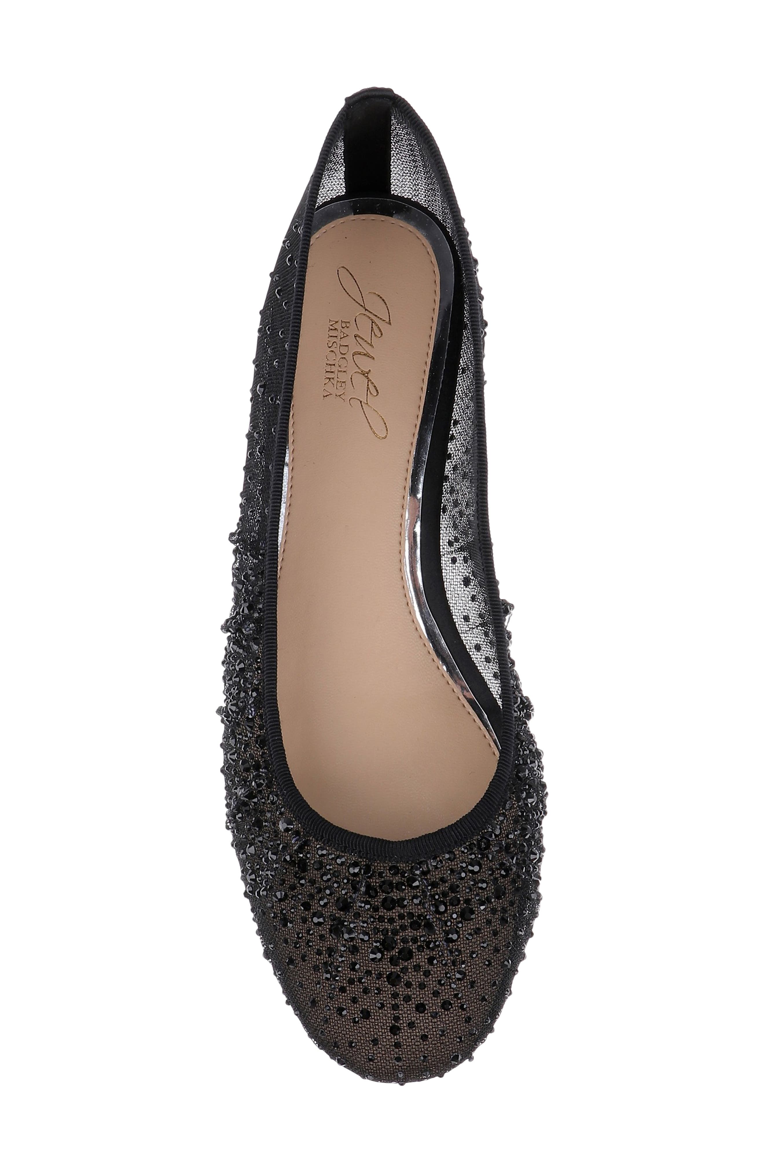 Jewel Badgley Mischka Nuala Embellished Flat, Alternate, color, Black