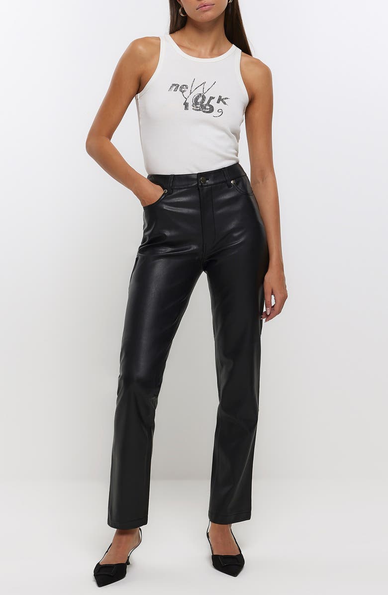 River Island Faux Leather Straight Leg Pants, Alternate, color,