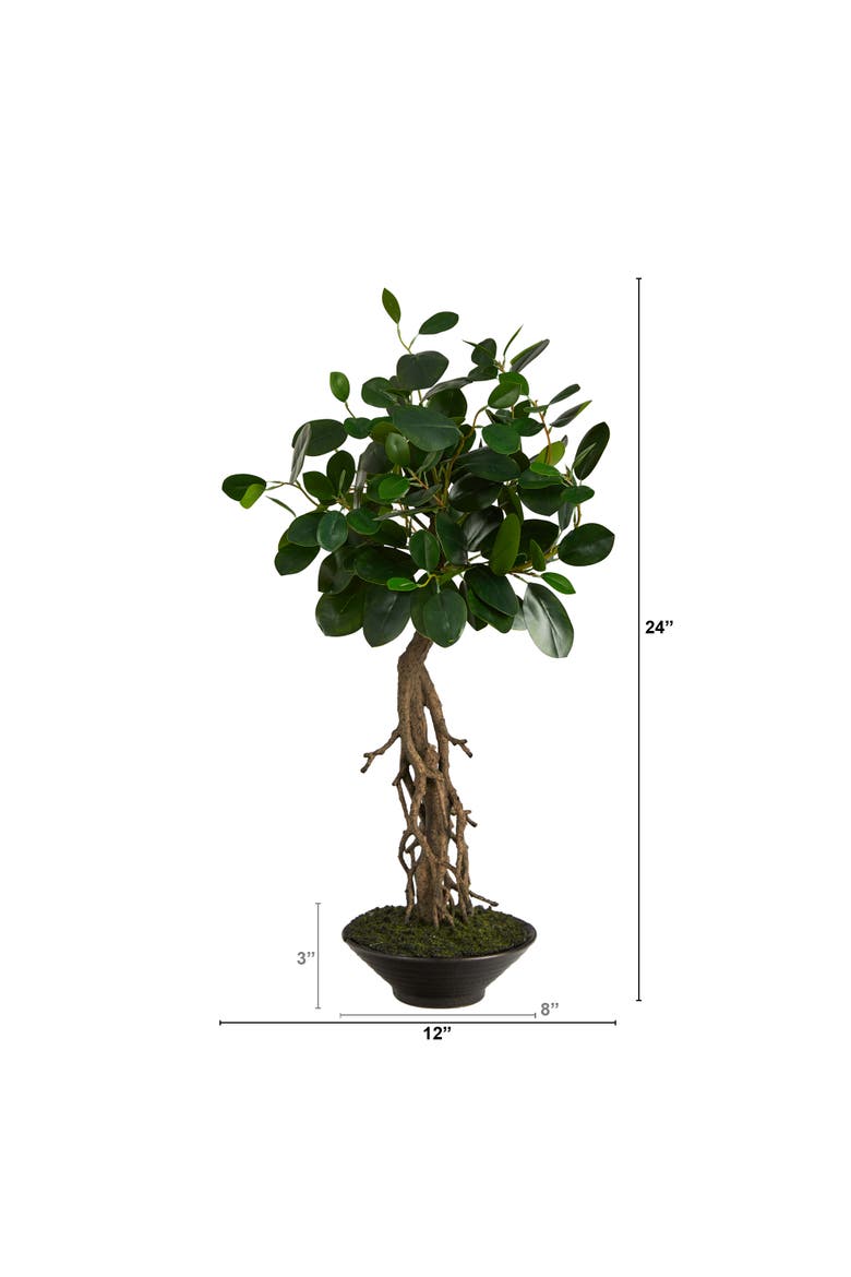 2-ft Ficus Bonsai Artificial Tree in Decorative Planter, Alternate, color, Green