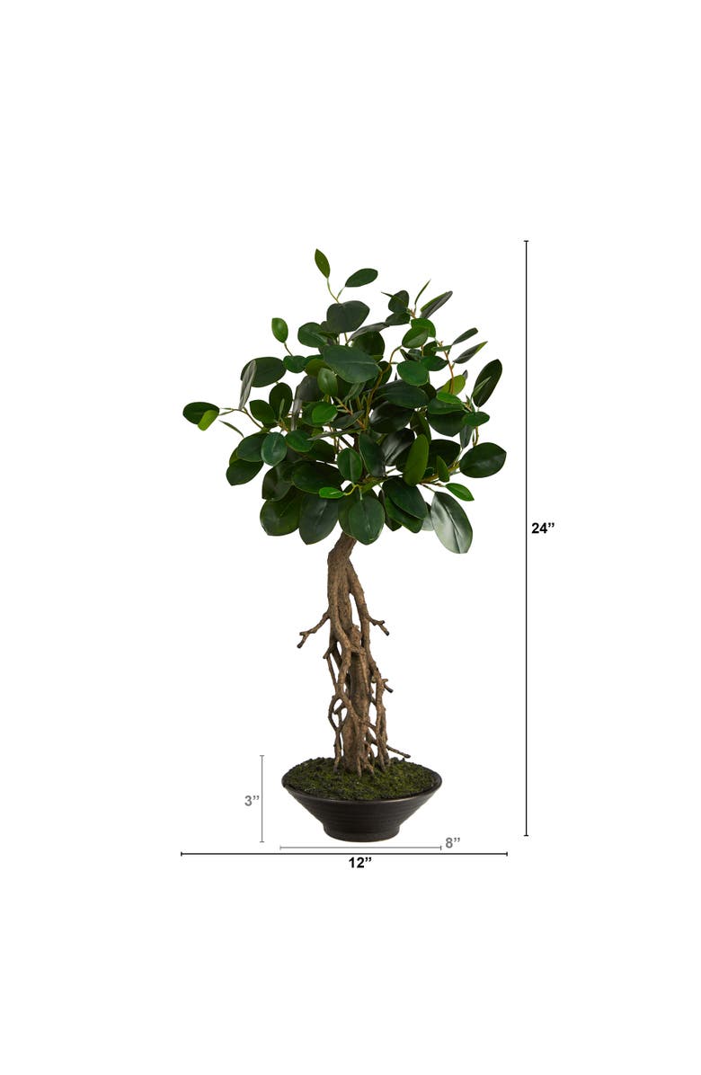 NEARLY NATURAL 2-ft Ficus Bonsai Artificial Tree in Decorative Planter, Alternate, color, Green