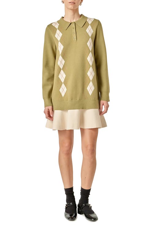Argyle Long Sleeve Knit Minidress