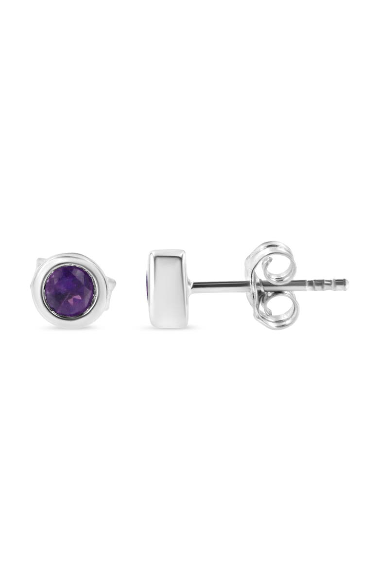 Silver Bezel Set 3.5mm Created Gemstone Solitaire Stud Earrings, Alternate, color, Purple Amethyst
