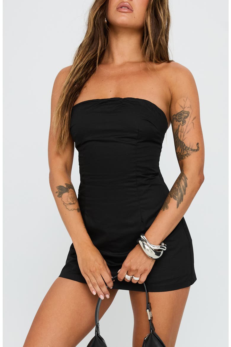Yumiko Strapless Organic Cotton Romper, Main, color, BLACK