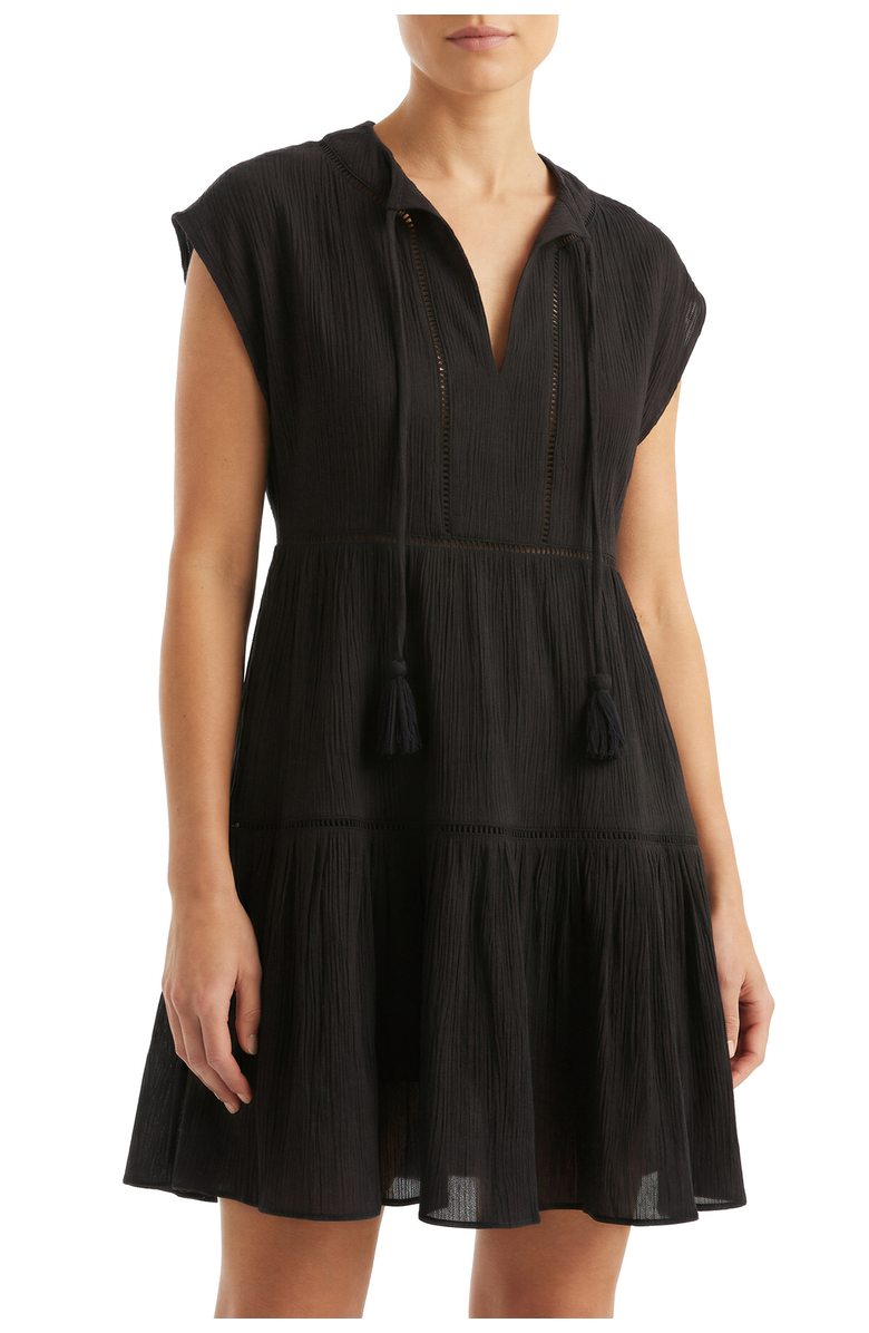 Change of Scenery Gari Cotton Cover-up Cap Sleeve Dress, Main, color, Black
