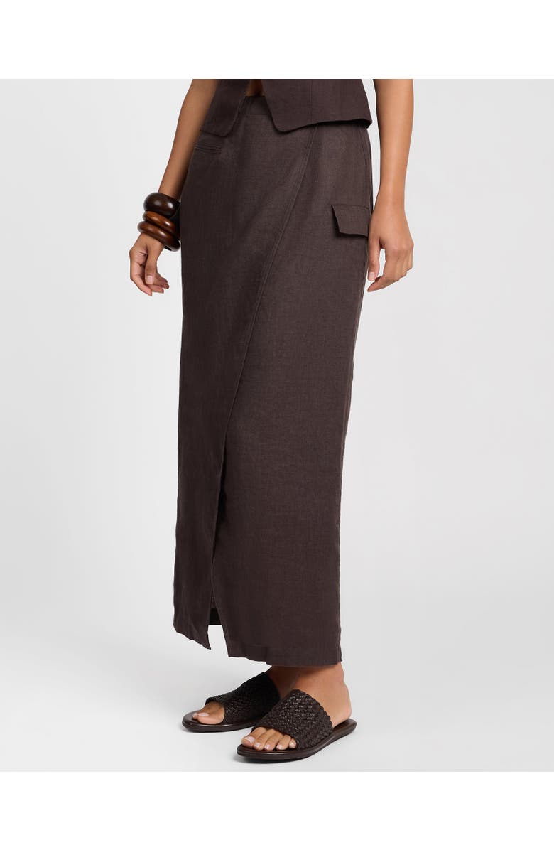 Onia Linen Utility Wrap Maxi Skirt, Main, color, Espresso
