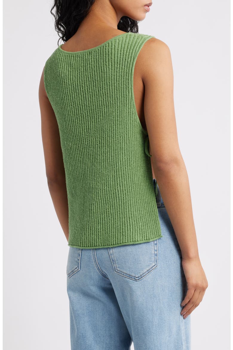 Lizzie Rib Side Tie Sleeveless Cotton & Linen Blend Sweater, Alternate, color, GREEN EYES