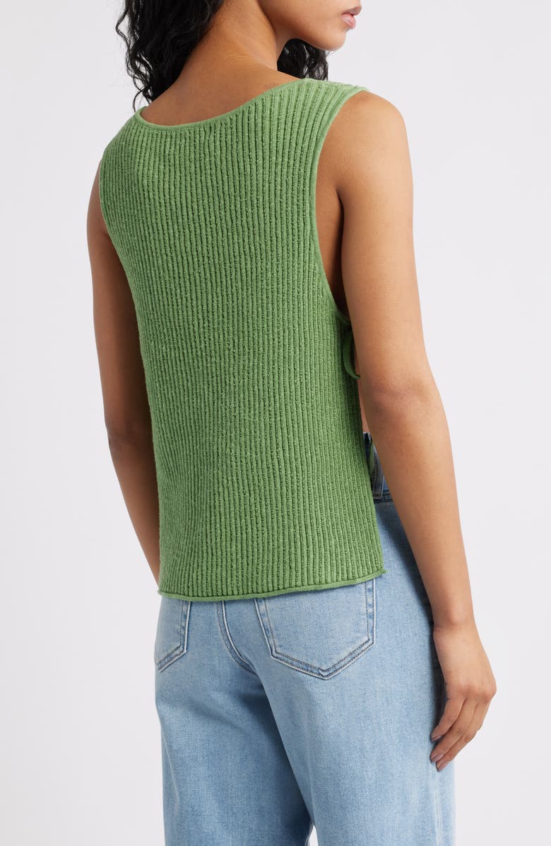 Free People Lizzie Rib Side Tie Sleeveless Cotton & Linen Blend Sweater, Alternate, color, Green Eyes