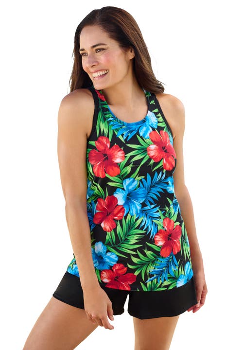 Swim 365 Longer-length Racerback Tankini Top In Multi