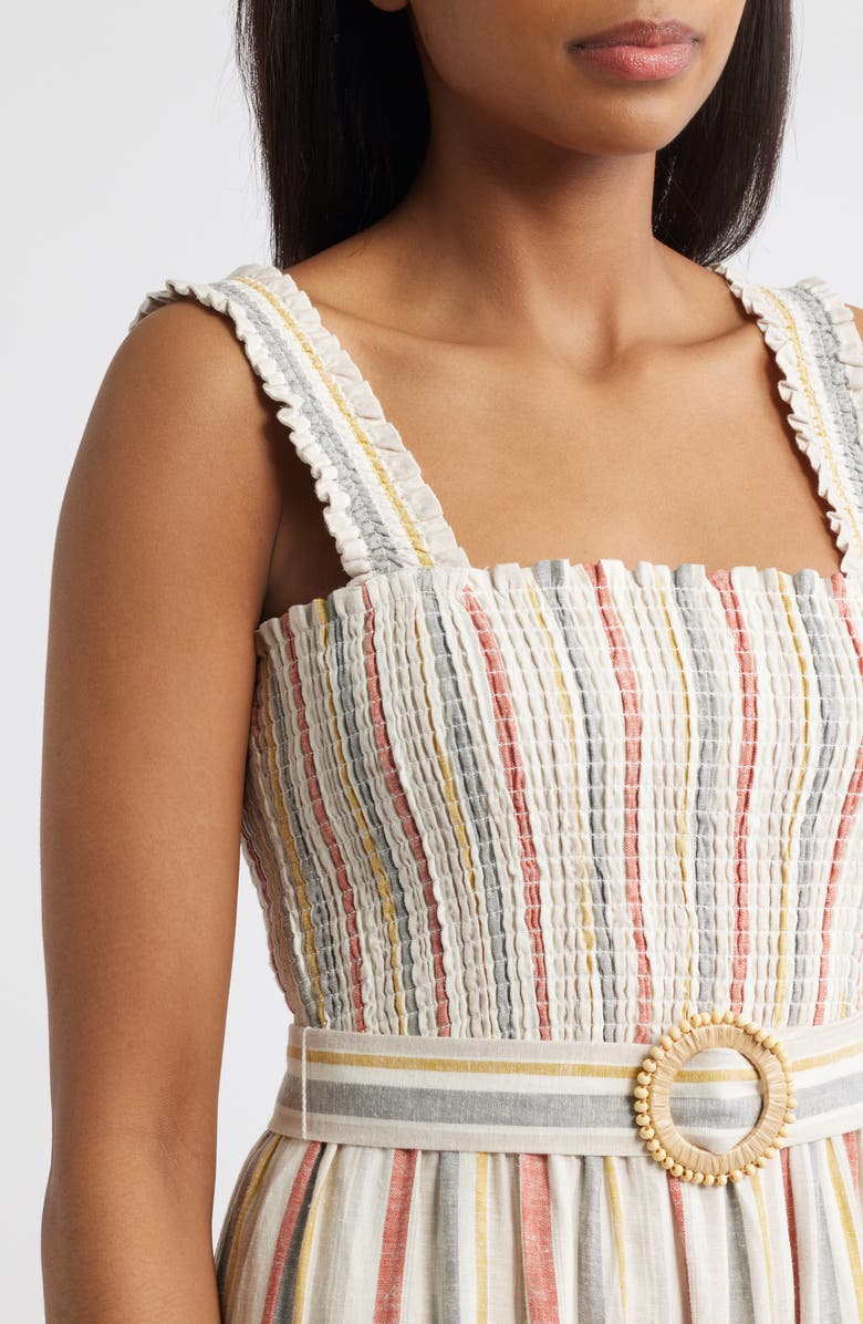 Anne Klein Smocked Bodice Belted Tiered Midi Sundress, Alternate, color,