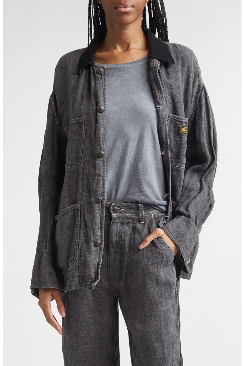 Relaxed Corduroy Collar Linen & Cotton Chore Jacket, Main, color, CHARCOAL GREY LINEN