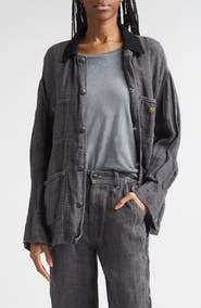 R13 Relaxed Corduroy Collar Linen & Cotton Chore Jacket