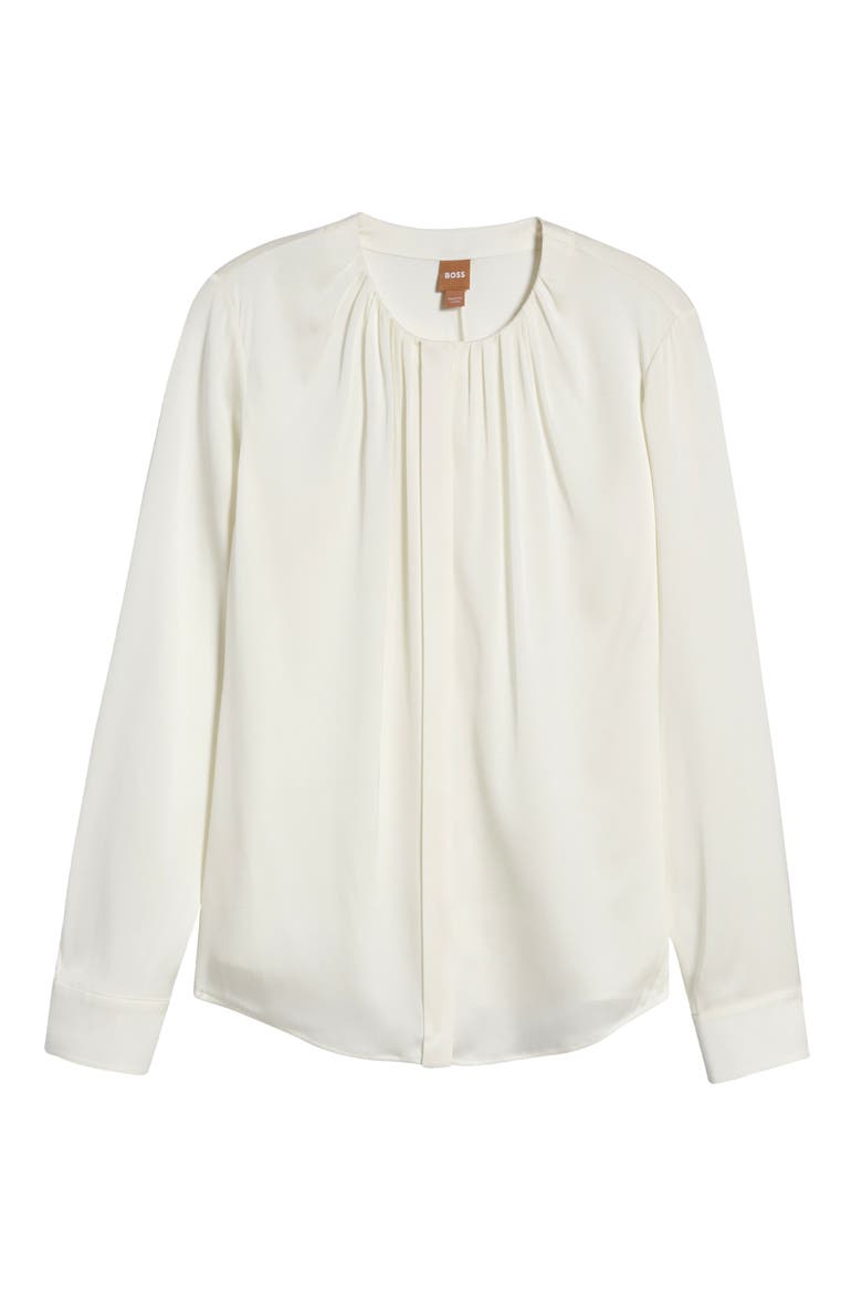 Banorah Pleat Neck Stretch Silk Blouse, Alternate, color, OPEN WHT