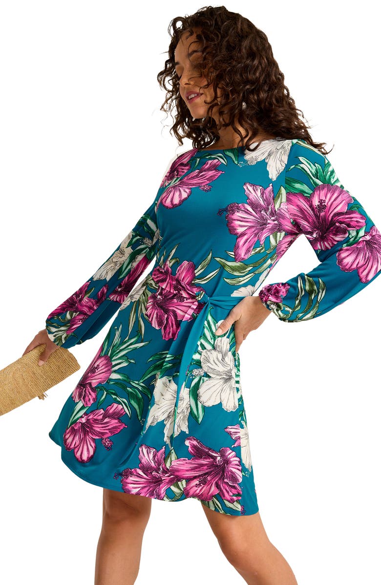 Tommy Bahama Villa Garden Wrinkle Resistant Tie Belt Long Sleeve Dress, Alternate, color, 
