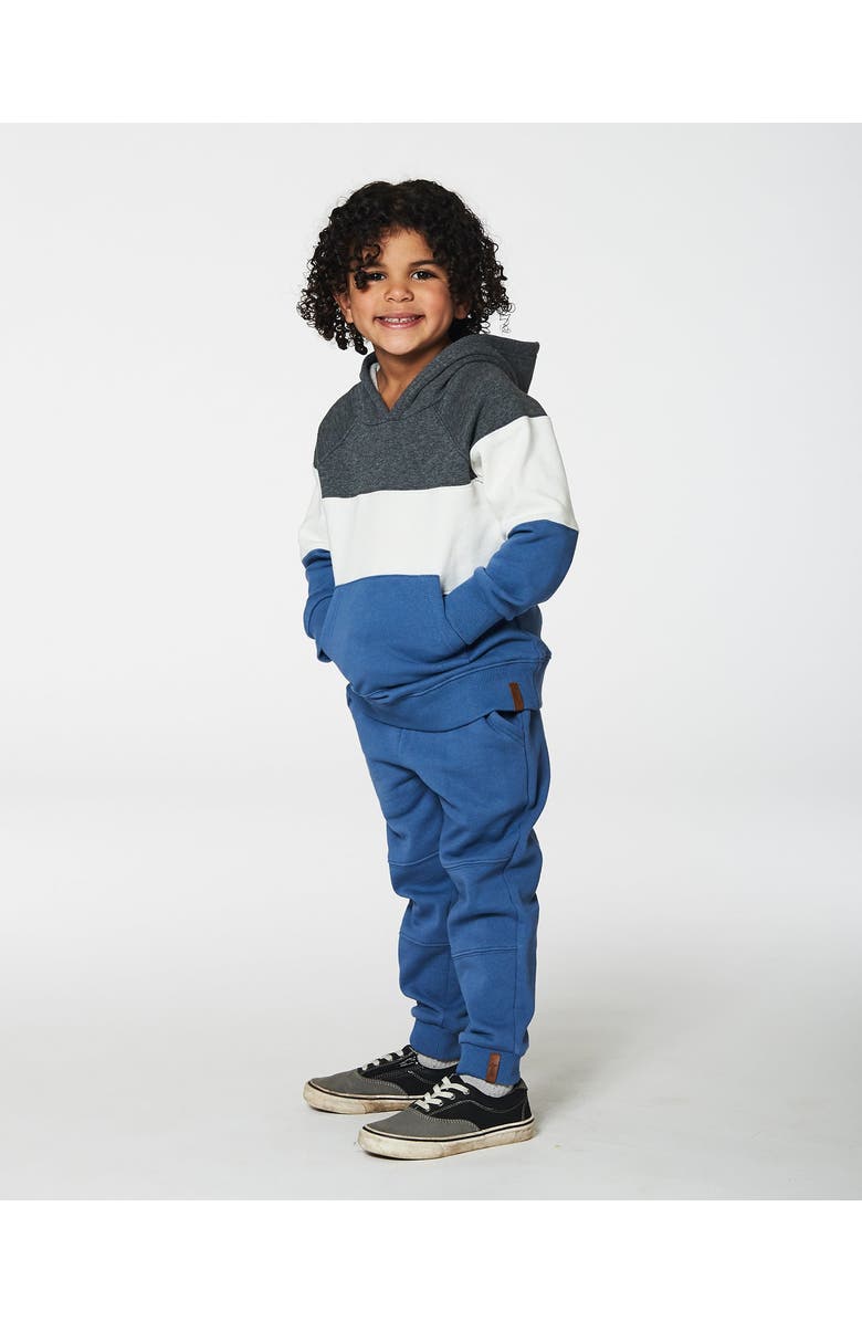 Deux par Deux Little Boy's Colorblock Hooded Fleece Sweatshirt Gray, White And Blue, Alternate, color,