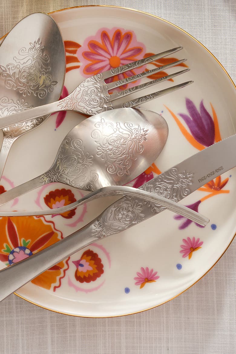 Dume Patterned Stainless Steel Dinner Spoon Set of 4, Alternate, color, Silver