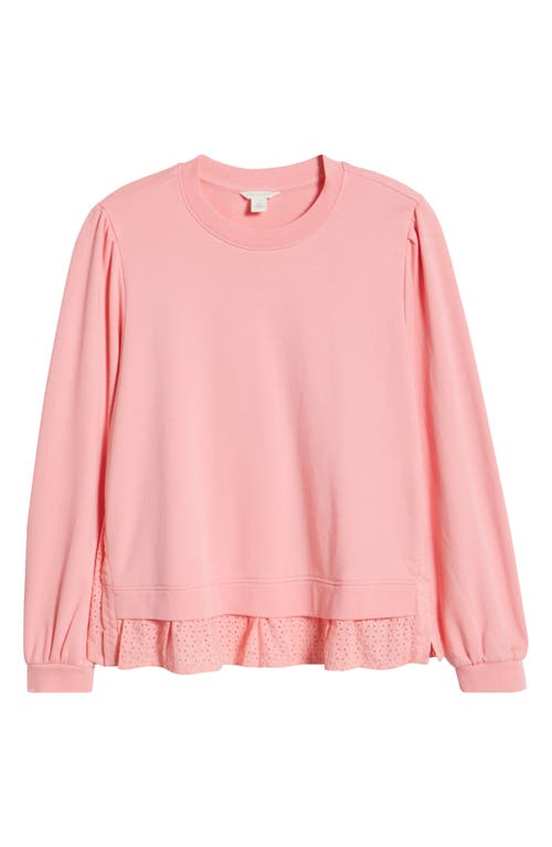 Caslonr Caslon(r) Puff Shoulder Mixed Media Sweatshirt In Pink Geranium