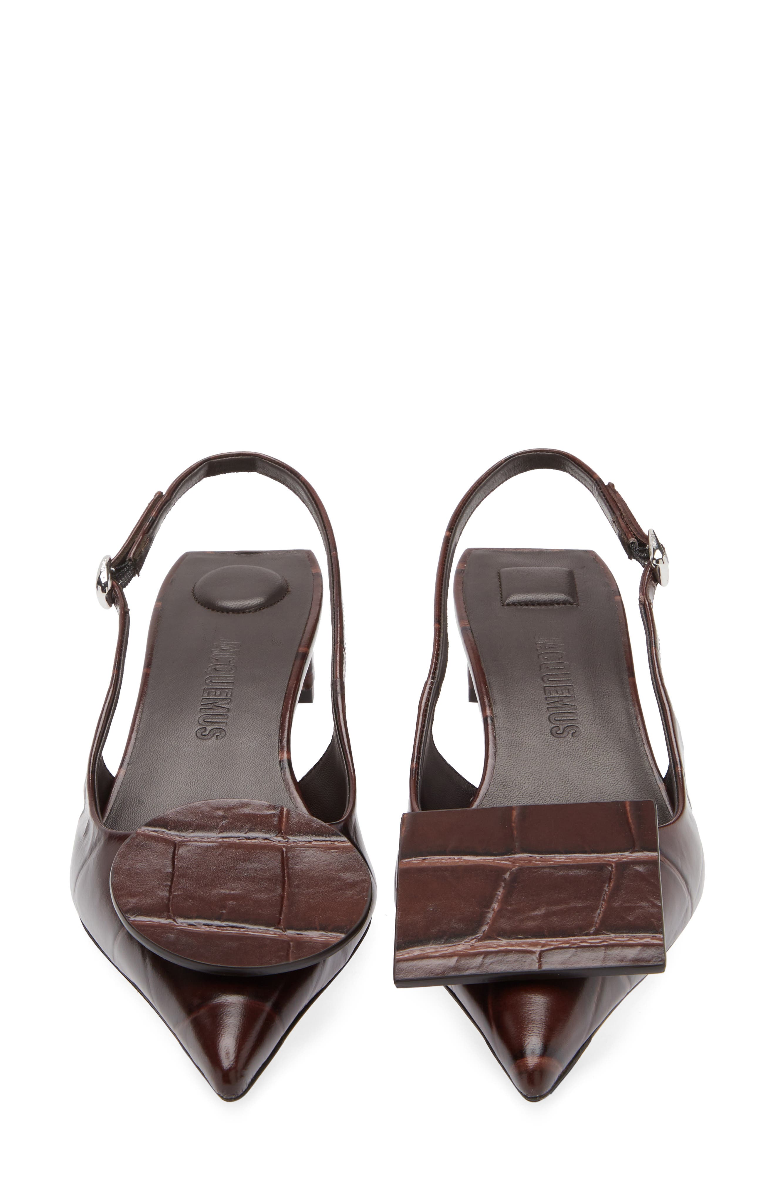 Jacquemus Les Duelo Mismatched Croc Embossed Kitten Heel Slingback Pump, Alternate, color, 