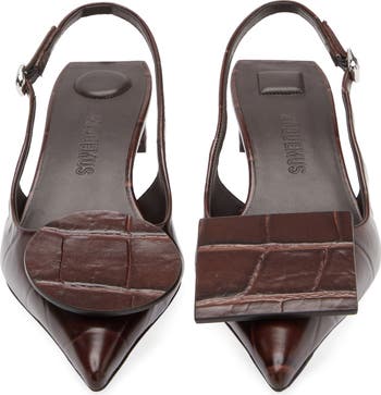 Les Duelo Mismatched Croc Embossed Kitten Heel Slingback Pump