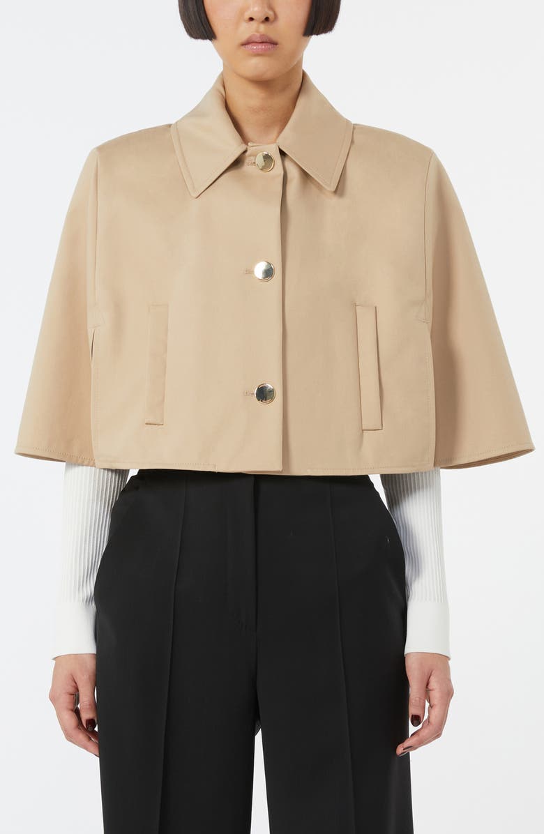 Max Mara Padre Water Repellent Cotton Gabardine Crop Cape, Main, color, Sabbia