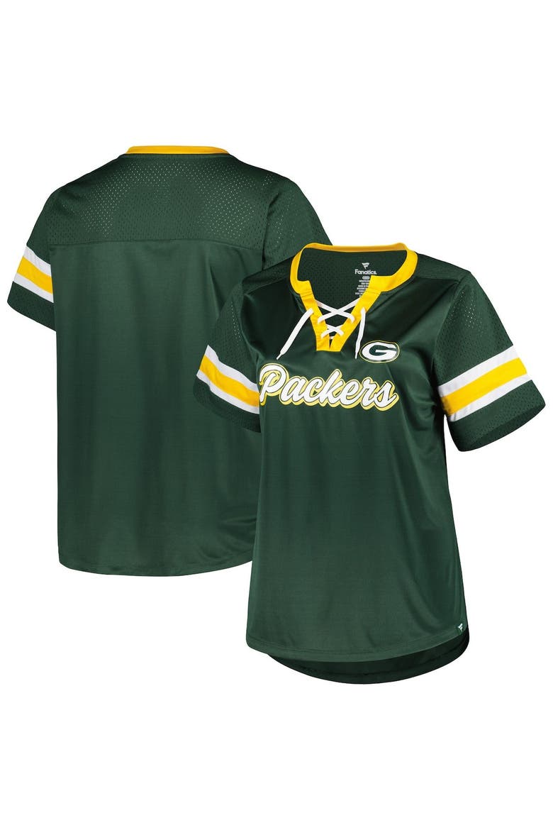 Women's Fanatics Branded Green Green Bay Packers Plus Size Original State Lace-Up T-Shirt, Alternate, color, Green