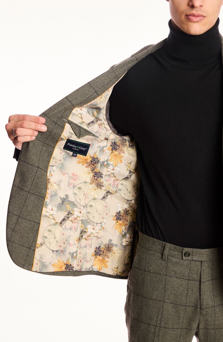 PAISLEY & GRAY Dover Slim Fit Sage Windowpane Wool Blend Blazer, Alternate, color, Sage Windowpane