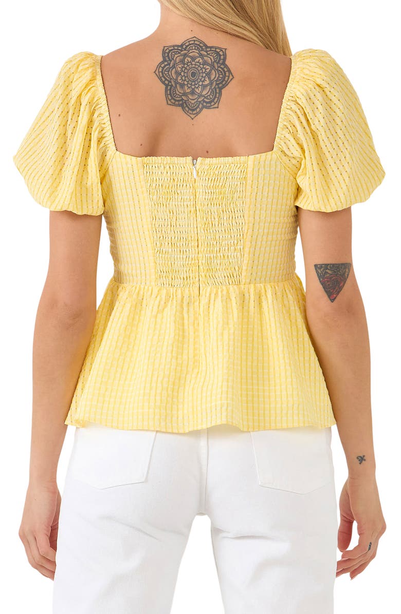 English Factory Check Puff Sleeve Top, Alternate, color, Yellow