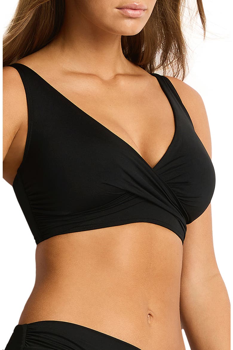 Essentials Edit Cross Front Bikini Top, Alternate, color, BLACK