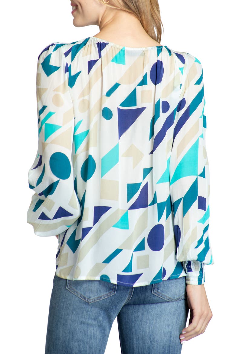 Leopard Print Gathered Neck Chiffon Top, Alternate, color, BLUE MULTI