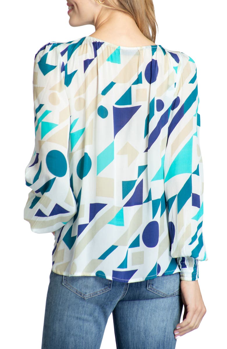 APNY Leopard Print Gathered Neck Chiffon Top, Alternate, color, Blue Multi