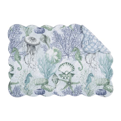 C & F Home C&f Home Shoreline Waters Scalloped Placemats Set Of 6 Nautical Design, 13" X 19" In Blue