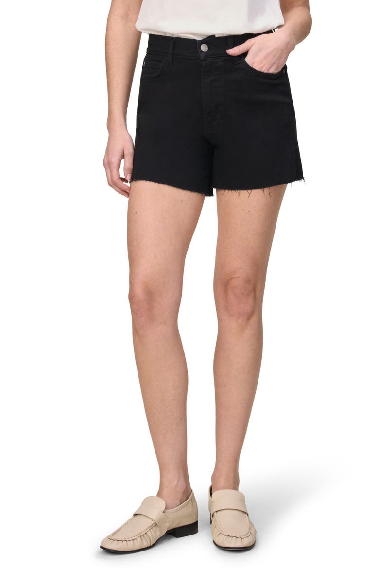 VVI Raw Hem High Waist Relaxed Fit Denim Shorts, Main, color, JET BLACK