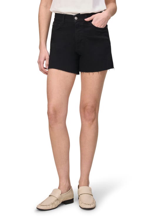 VVI Raw Hem High Waist Relaxed Fit Denim Shorts (Jet Black)