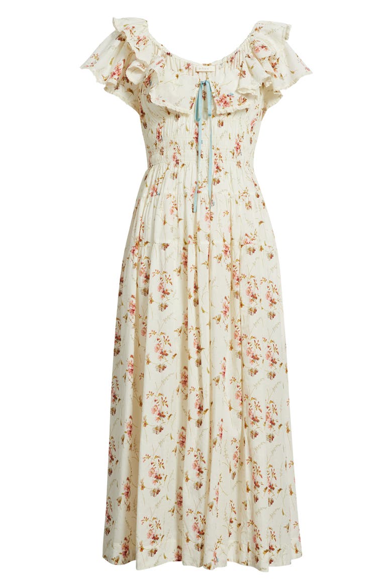 Illiana Smocked Tiered Organic Cotton Maxi Dress, Alternate, color, BLANC PRARIE ROSE