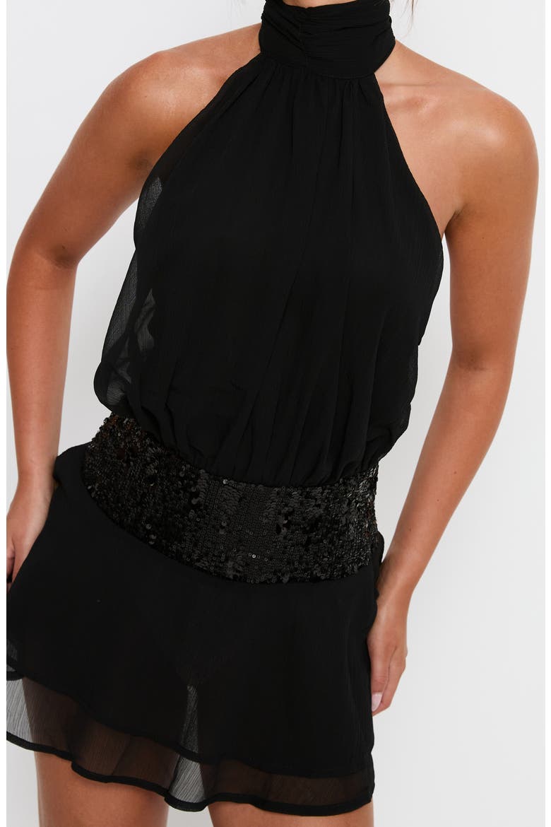 Zenayda Sequin Open Back Drop Waist Minidress, Alternate, color, BLACK