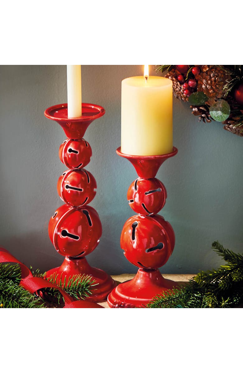 tag Jingle Bell Red Enamel Candle Holders Set of Two Christmas, Alternate, color, Red