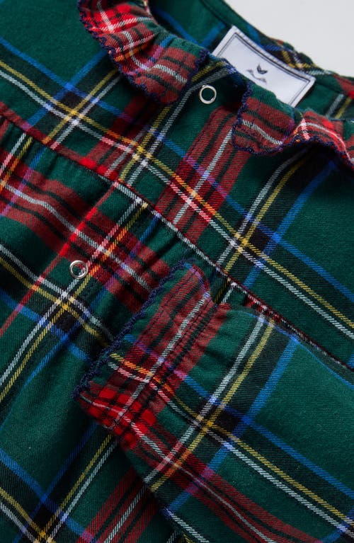 Petite Plume Madeline Kensington Tartan One-piece Brushed Twill Pajamas In Green