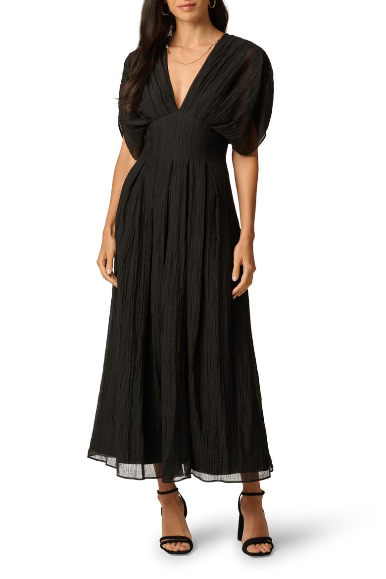 Organdy Crinkle Maxi Dress, Main, color, BLACK
