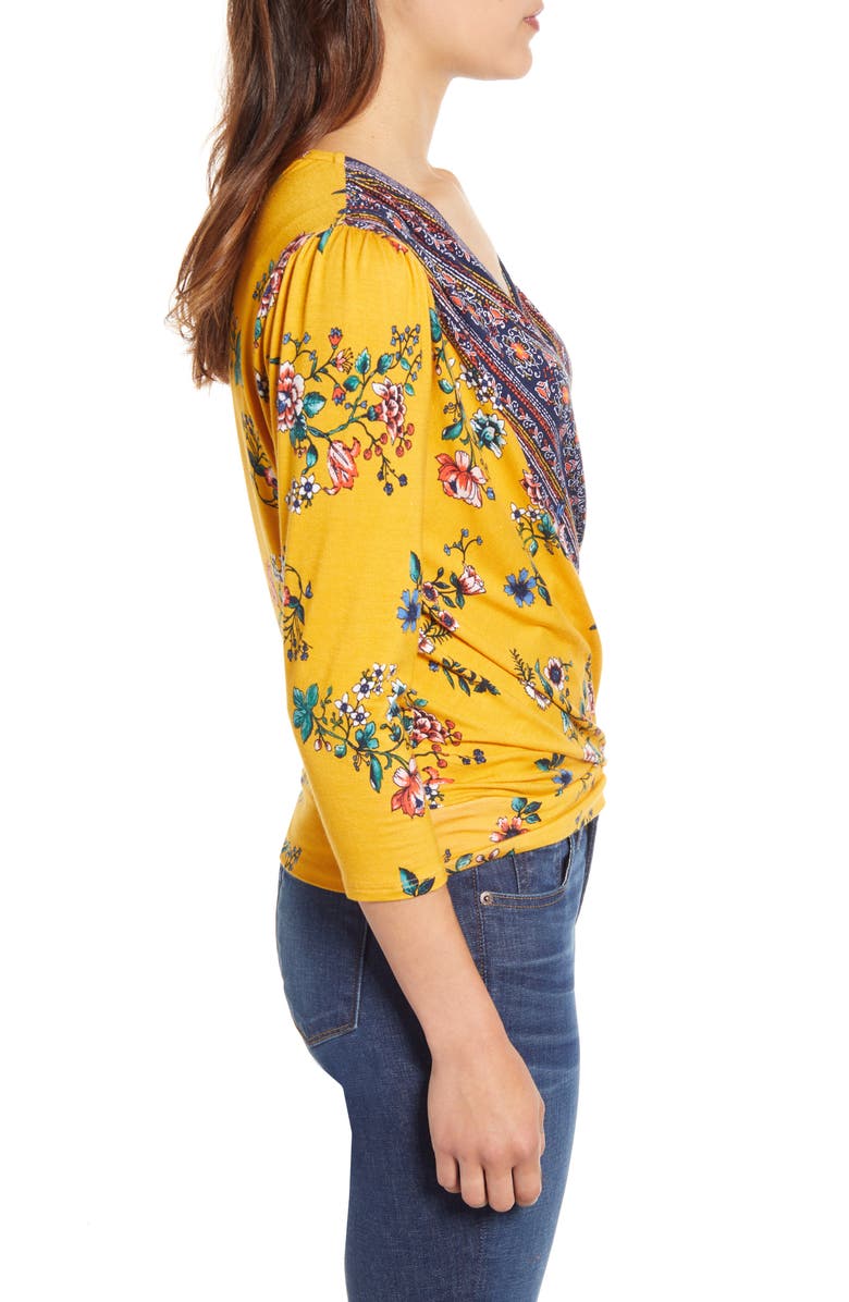 Loveappella Faux Wrap Border Top, Alternate, color, 