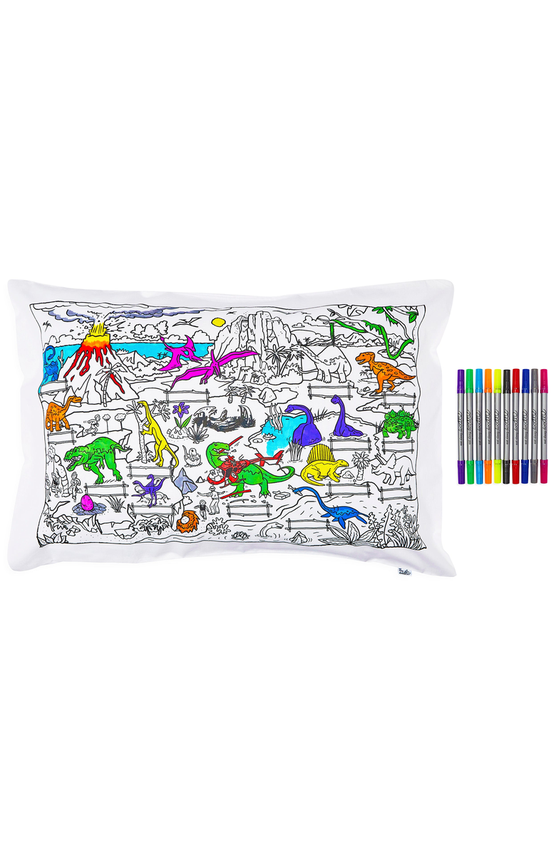 Eat Sleep Doodle Color Your Own Dinosaur Pillowcase, Main, color, White