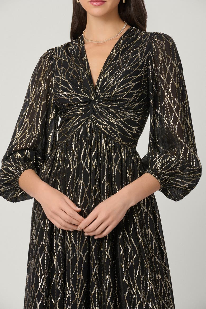 Midnight Rosalie Lurex Clip Chiffon Dress, Alternate, color, Jet/Gold