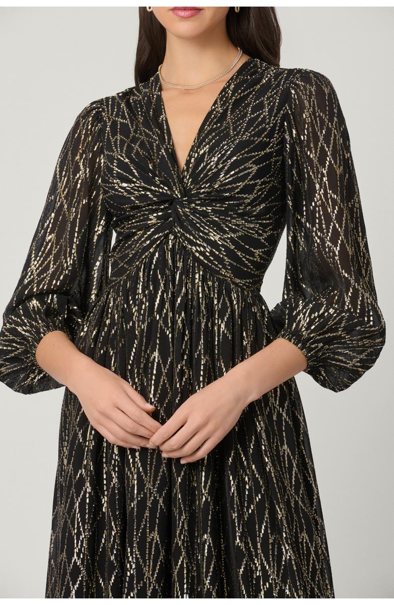 Shoshanna Midnight Rosalie Lurex Clip Chiffon Dress, Alternate, color, Jet/Gold