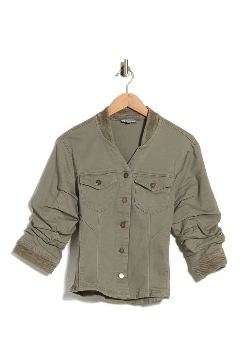 Ruched Sleeve Denim & Corduroy Jacket, Alternate, color, LAUREL OAK
